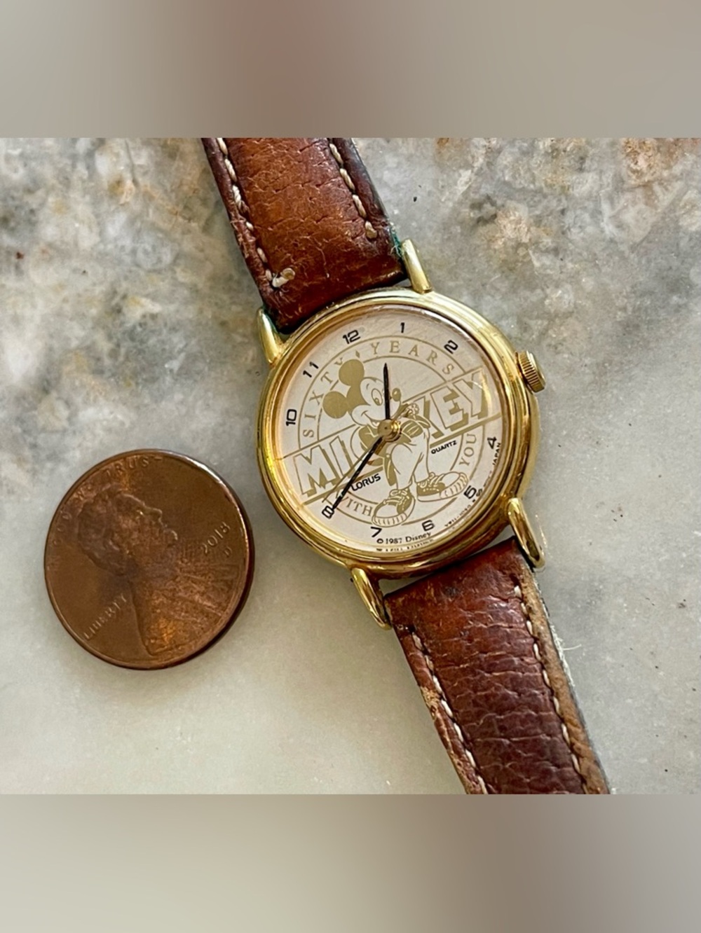 Vintage 1987 Mickey Mouse "60 Years With You" Seiko Lorus Quartz Gold Wristwatch